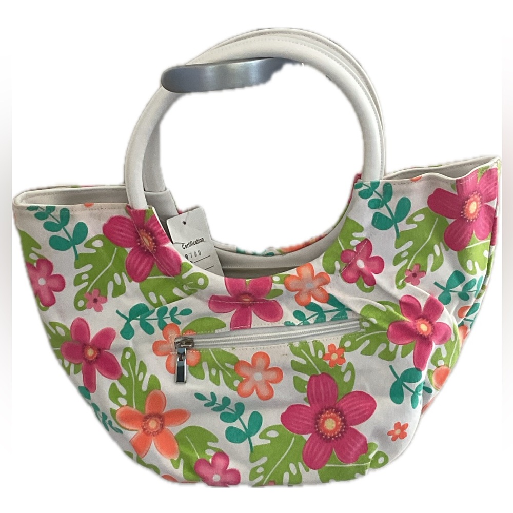 NEW Floral Tote Bag with Pink and Green Design